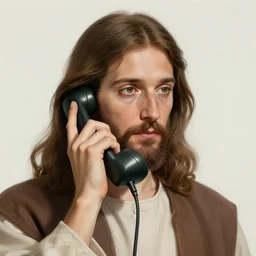 the portrait of jesus christ talking on old phone, an ultrafine hyperdetailed illustration by kim jung gi, irakli nadar, detailed faces, intricate linework, bright colors, octopath traveler, final fantasy, unreal engine 5 highly rendered, global illumination