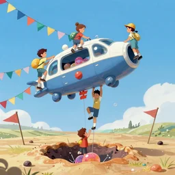 memorable animation key shot, intricate, kids climbing up the bubble gum yamato schwerer gustav!!!!, colorful bunting, impact crater, flags, dripping paint, grafitti!!, rust, ghibli, fortress, by mandy jurgens, by satoshi kon, ilya repin, craig mullins, dean cornwell, nc wyeth