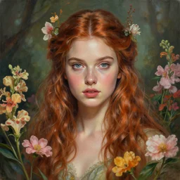 a portrait of a fairy queen surrounded by flowers by amy brown, presented in artstation hyperrealism, award winning artwork, realistic hair, artstation trend, high quality print, fine art with subtle redshift rendering