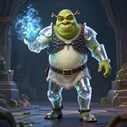 a portrait of a shrek magician in glass armor releasing spell, full height, moving forward, cyberpunk concept art, trending on artstation, highly detailed, intricate, sharp focus, digital art, 8 k