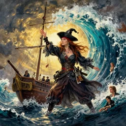 a pirate witch summoning a giant wave aboard a ghost ship by olivia de berardinis and zoe mozert and mark arian and art frahm and earl moran