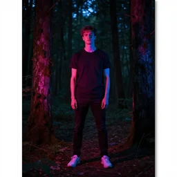 joseph quinn neon lights looks so cool in the night forest handsome, photojournalism