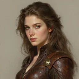 close up portrait of a unsplash portrait model, soft hair, half body, leather, d & d, fantasy, intricate, elegant, highly detailed, digital painting, artstation, concept art, smooth, sharp focus, illustration, art by artgerm and greg rutkowski and alphonse mucha