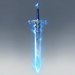 showcase of a fantasy greatsword glowing with blue magical power, art by greg rutkowski