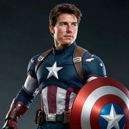 photorealistic art of tom cruise as captain america, dynamic lighting, space atmosphere, hyperrealism, stunning visuals