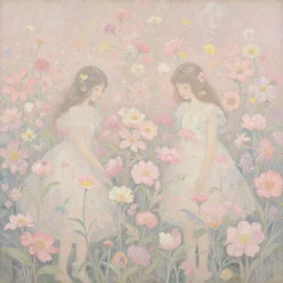 breathtaking delicate concept art painting pattern blend of flowers and girls, by hsiao - ron cheng, bizarre compositions, exquisite detail, pastel colors, 8 k
