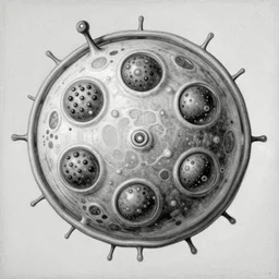 an illustration of an eukaryotic cell by szukalski, stanisław, black and white painting