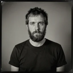 Radiohead, Thom, with a beard and a black shirt, a computer rendering by Martin Schoeller, cgsociety, de stijl, uhd image, tintype photograph, studio portrait, 1990s, calotype