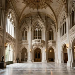 ornate mansion with a blend between modern architecture and ancient gothic style interior