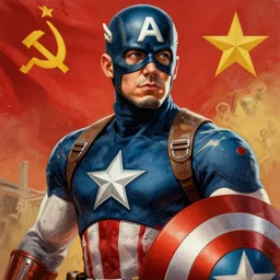 captain america on a soviet propaganda poster, digital painting, extremely detailed, 4 k, intricate, brush strokes, mark arian, artgerm, bastien lecouffe - deharme