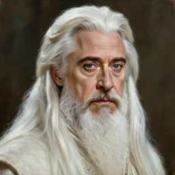 robert downey jr. as evil saurman the white, long white hair and beard, by alan lee, lord of the rings, smooth, oil painting, matte painting, concept art, trending on artstation, promotional artwork, film still, elegant, photorealistic facial features, intricate, detailed face, cinematic lighting