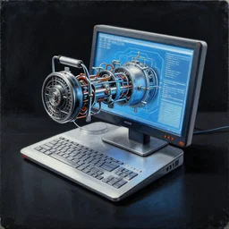 Gas powered computer, concept art acrylic, detailed, 4k