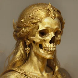 stunning golden goddess of skull portrait, skull, fantasy, intricate, elegant, highly detailed, digital painting, artstation, concept art, smooth, sharp focus, illustration, art by afshar petros and krenz cushart and artem demura and tony sandoval