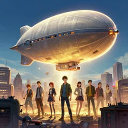 derigible over metropolis, blimp, hardmesh retro futurist steampunk, hyper realistic, art gta 5 cover, official fanart behance hd artstation by jesper ejsing, by rhads, makoto shinkai and lois van baarle, ilya kuvshinov, ossdraws, that looks like it is from borderlands and by feng zhu and loish and laurie greasley, victo ngai, andreas rocha, john harris radiating a glowing aura global illumination ray tracing hdr