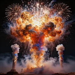 psychedelic transcendent puffs of smoke explosion, fireworks, pillars of creation, enlightenment, high contrast lighting, highly detailed, concept art, art by collier, albert aublet, krenz cushart, artem demura, alphonse mucha