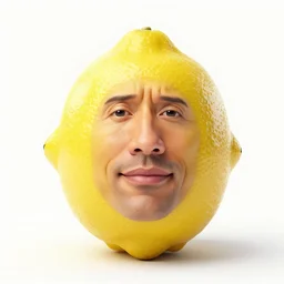 a lemon with the face of Dwayne Johnson on it
