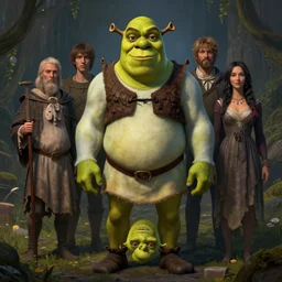 A beautiful but highly unsettling Shrek by William Holman Hunt, Greg Rutkowski, Stanely Artgerm, Tooth Wu, Peter Gric, Aaron Horkey, trending on Artstation, digital art, mythological, symmetrical artwork, cinematic lighting, hyper realism, high detail, octane render, ultra realistic, golden ratio, 4k, 8k