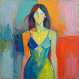 abstract painting of a woman in bright colours by jeremy mann