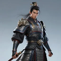 attractive male with armor, ancient china, three kingdoms, character design, dynamic lighting, cool and bright tint, painting by gaston bussiere, craig mullins, j. c. leyendecker, tom of finland
