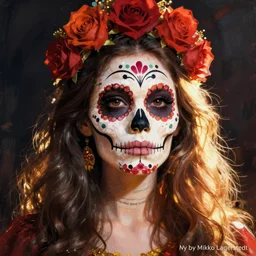 Illustration of a sugar skull day of the dead girl, art by Mikko Lagerstedt