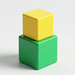 two cubes, a smaller yellow cube on top of a bigger green cube