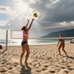 count orlok in a swimsuit playing beach volleyball on a bright sunny day