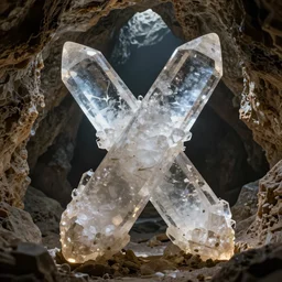 giant clear quartz crystals that intersect each other in a large magical cave