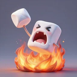 a 3 - d rendering of a marshmallow screaming in pain while it is on fire