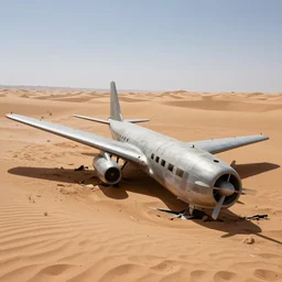 Plane crash in the desert. Realistic photo. Award winning photo. 4k. 8k.