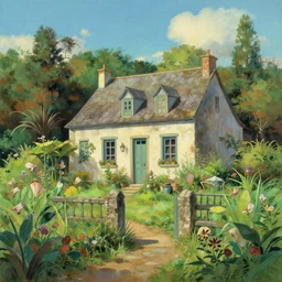 a typical house in a creole garden from reunion island painting by anton fadeev, by studio ghibli, trending on artstation