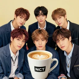 a cup of coffee part 4 with johnny suh, mark lee, jung jaehyun, ten lee, and kim doyoung, all from the group nct, neo culture technology, portraiture, color restoration