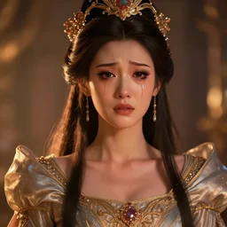portarit of princess, tears rolling down face, crying mascara, intricate silk clothing, fantasy, headpiece, digital illustration, hyperealisism, octane renderer, artstation trending, warm cinematic lighting, reflections, particles, style of tom bagshaw, wlop, artgerm, yasar vurdem