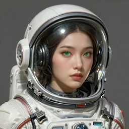 Portrait of very very very very very very beautiful Asian woman, spacesuit, green eyes, intricate, elegant, highly detailed, digital painting, artstation, concept art, smooth, sharp focus, illustration, art by artgerm and greg rutkowski and alphonse mucha