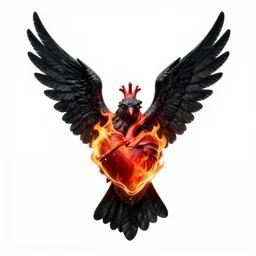The burning heart of god in the belly of a black winged bird