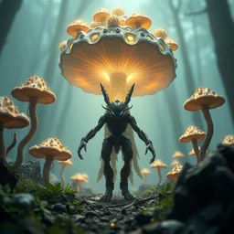 by jordan kerbow and grzegorz rutkowski, visually stunning, cinematic, ultra realistic, hyper realism, 1 2 k, epic, octane render, unreal engine, vfx, maya, nuclear explosion mushrooms : trophy wolf, ornate moth : the era of fluid robots, voidmage fungus : dark magical datura princess