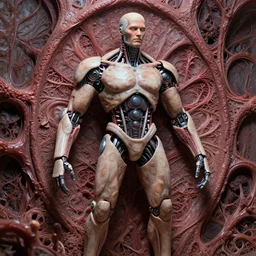 by Simon Bisley, a cybernetically enhanced man on steroids growing out of an organic wall made of sinew and flesh
