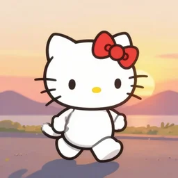 kitty walking into the sunset