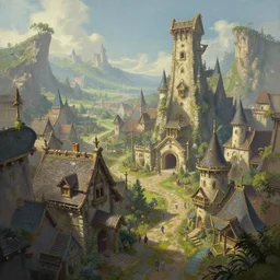 beautiful matte painting of a fantasy town
