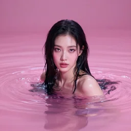 lee jin - eun emerging from pink water in cyberpunk theme by tran nguyen, rule of thirds, seductive look, beautiful