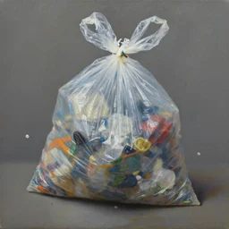 fine art oil painting of a plastic garbage bag and garbage flying around, perspective, ultra detailed, elegant, intricate, dynamic lighting, hyperrealism, sharp focus, art by peter mohrbacher and ashley wood and magali villeneuve