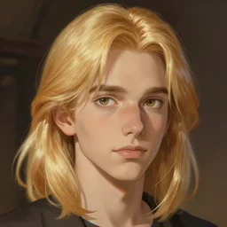 pretty young man with shoulder length shiny shimmering golden blond hair, path traced, highly detailed, high quality, digital painting, by studio ghibli and alphonse mucha, leesha hannigan, disney