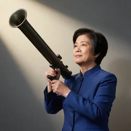 Tsai Ing-wen holds a peace bazooka
