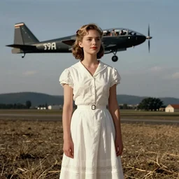 a movie still from the modern film the rocketeer featuring young jennifer connelly in her role as jenny blake in white dress