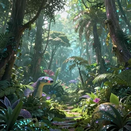 artwork of the cinematic view of the glittery jungles by john howe, trending on artstation