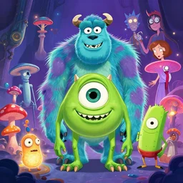 the notorious b. i. g. as mike wazowski monsters inc, ayahuasca dmt lsd mushrooms astral journey, rick and morty pickle rick, shaded lighting poster by magali villeneuve, artgerm, jeremy lipkin and michael garmash, rob rey and kentaro miura style, trending on art station