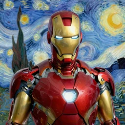 A portrait of cyberpunk iron man, van gough artstyle, hyperdetailed, artstation, accurate, octane render, 8k