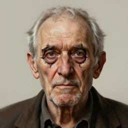 an old man with a scary hole giant hole gaping hole forming in the middle of his face, centered and symmetrical, digital painting by Rembrandt and Thomas Kinkade and Greg Rutkowski, 4k wallpaper, realistic, detailed facial features