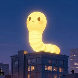 giant glowing 3 d worm character on top of a building by'alex kiesling'and'eva cremers'