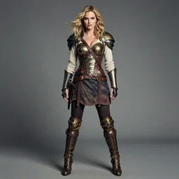 full body photo of kate upton as a steampunk valkyrie warrior
