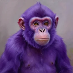 a beautiful painting of a vibrant purple skinned fatasy monkey race with narrow features, by craig mullins, featured on artstation